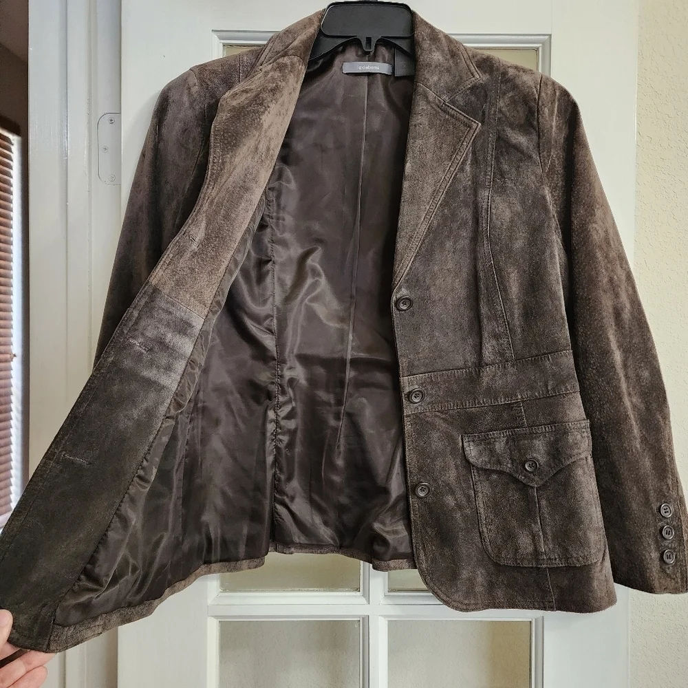 Liz Claiborne Women's Brown Suede Leather Blazer Jacket Petite Medium